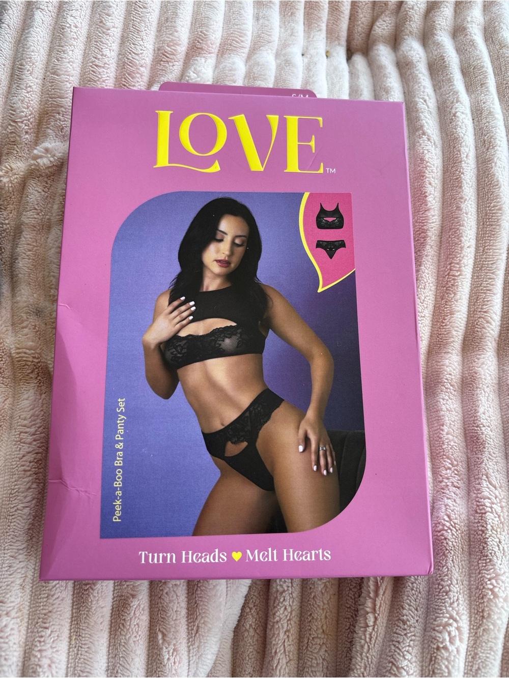 LOVE Black Lace Peek-A-Boo Bra & Panty Set